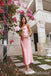 Sexy Elegant Plunging Light Pink Floral Evening Gown Long Prom Dresses ,WGP662