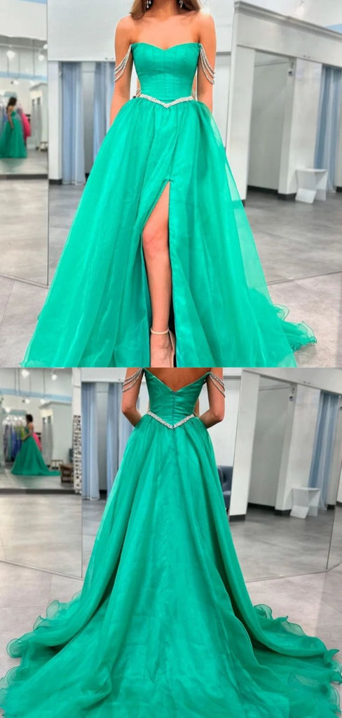 Elegant Off Shoulder Slit Beading Evening Gown Long Prom Dresses ,WGP607/Custom Color (leaving a note)