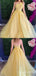 Sexy One Shoulder Yellow A-line Floral Tulle Lace Appliques Evening Gown Long Prom Dresses,WGP697