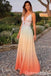 Orange Plunging Spaghetti Straps Prom Dresses to Impress with Slit,WGP1304