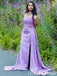 Lilac Strapless Lace Appliques Sheath Prom Dresses to Impress with Slit,WGP1305