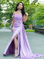 Lilac Strapless Lace Appliques Sheath Prom Dresses to Impress with Slit,WGP1305