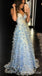 Light Blue Plunging 3D Floral Prom Dresses to Impress ,WGP1306