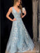 Light Blue Lace Appliques Plunging A-line Prom Dresses to Impress ,WGP1307