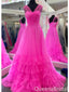 Stylish Hot Pink V Neck A-line Party Dress Long Prom Dresses to Impress ,WGP1598