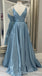 Elegant Shiny Blue V Neck A-line Party Dress Long Prom Dresses to Impress ,WGP1600