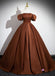 Gorgeous Brown Off Shoulder A-line Lace up Back Long Party Dress Prom Dresses ,WGP1783