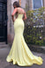 Elegant Yellow Spaghetti Straps Beading Mermaid Long Evening Prom Dresses,WGP507