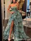 Sparkly Tiered Ruffles Side Slit Evening Gown Long Prom Dresses ,WGP617