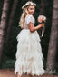 Elegant White Tulle Lace Appliques A-Line Cheap Simple Long Flower Girl Dresses, FGS0041