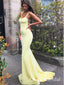 Elegant Yellow Spaghetti Straps Beading Mermaid Long Evening Prom Dresses,WGP507