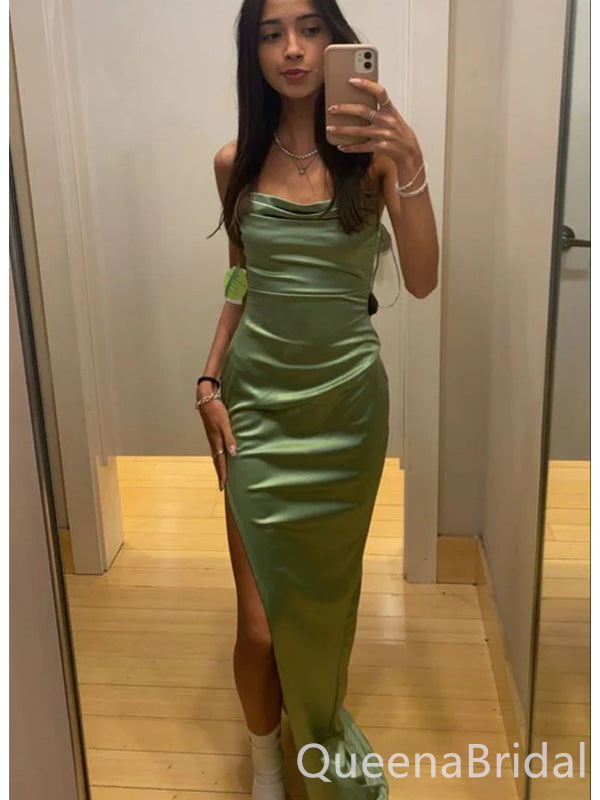 Sexy Green Mermaid  Cowl Spaghetti Strap Side Slit Long Evening Prom Dresses,WGP423