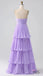 Elegant Strapless Lilac Tiered A-line Long Party Dress Prom Dresses ,WGP1784