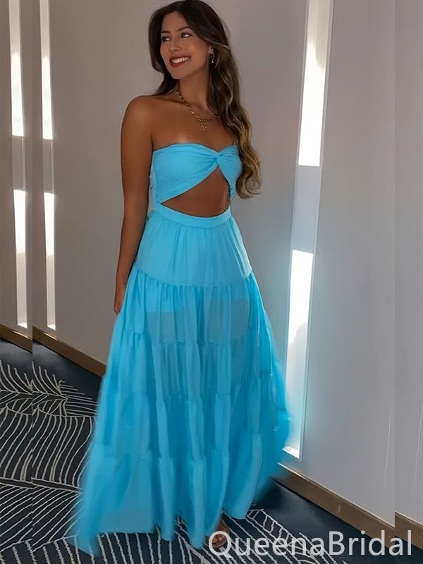 Blue Strapless A-line Prom Dresses to Impress ,WGP1312