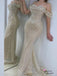 Gorgeous Champagne Off Shoulder Beaded Mermaid Long Party Dress Prom Dresses ,WGP1785