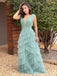 Green Strapless Plunging Tiered Fluffy A-line Prom Dresses to Impress ,WGP1313