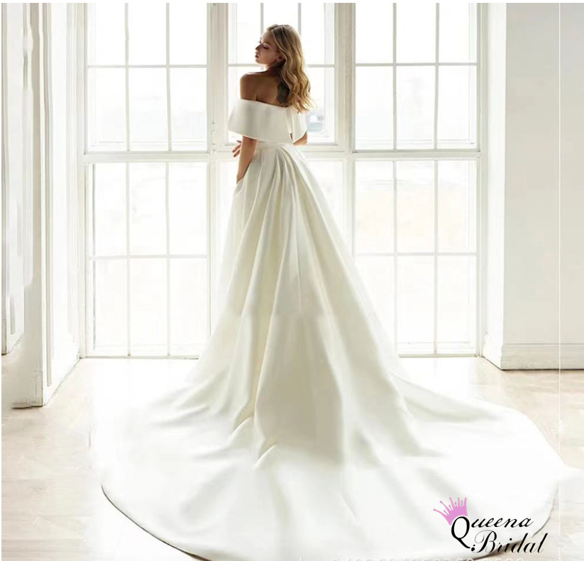 Gorgeous White Sweetheart Off the Shoulder Mermaid Simple Wedding Dresses with Trailing,WGP1329