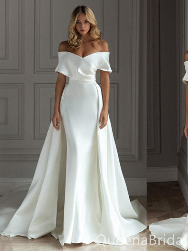 Gorgeous White Sweetheart Off the Shoulder Mermaid Simple Wedding Dresses with Trailing,WGP1329