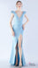 Gorgeous Light Blue V Neck Mermaid Side Slit Long Party Dress Prom Dresses ,WGP1788