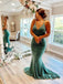 Sexy Green Mermaid Spaghetti Straps Open Back V-Neck Long Evening Gown Prom Dresses,WGP562