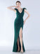 Gorgeous Green V Neck Mermaid Side Slit Long Party Dress Prom Dresses ,WGP1789