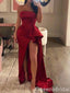 Sexy Red Strapless A-line Evening Gown Maxi Long Formal Dresses Prom Dresses with High Slit ,WGP870