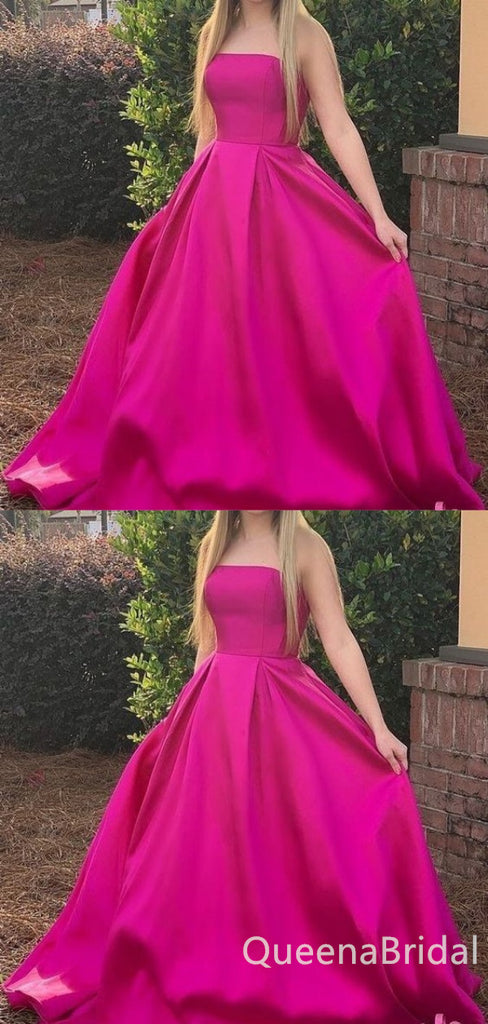 Sexy Simple Elegant Strapless Straight Neck A-line Evening Gown Long Prom Dresses ,WGP683