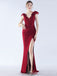 Gorgeous Burgundy V Neck Mermaid Side Slit Long Party Dress Prom Dresses ,WGP1792