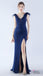 Gorgeous Blue V Neck Mermaid Side Slit Long Party Dress Prom Dresses ,WGP1793