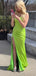 Charming Sexy High Slit Green Mermaid Spaghetti Straps Long Evening Gown Prom Dresses With Pleats ,WGP570