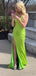 Charming Sexy High Slit Green Mermaid Spaghetti Straps Long Evening Gown Prom Dresses With Pleats ,WGP570