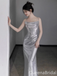 Gorgeous Shiny Sliver Spaghetti Straps Sheath Long Party Dress Prom Dresses ,WGP1796