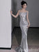 Gorgeous Shiny Sliver Spaghetti Straps Sheath Long Party Dress Prom Dresses ,WGP1796