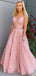 Elegant Two Pieces Tulle Appliques Sweetheart Pink A-Line Spaghetti Straps Long Evening Gown Prom Dresses  ,WGP571