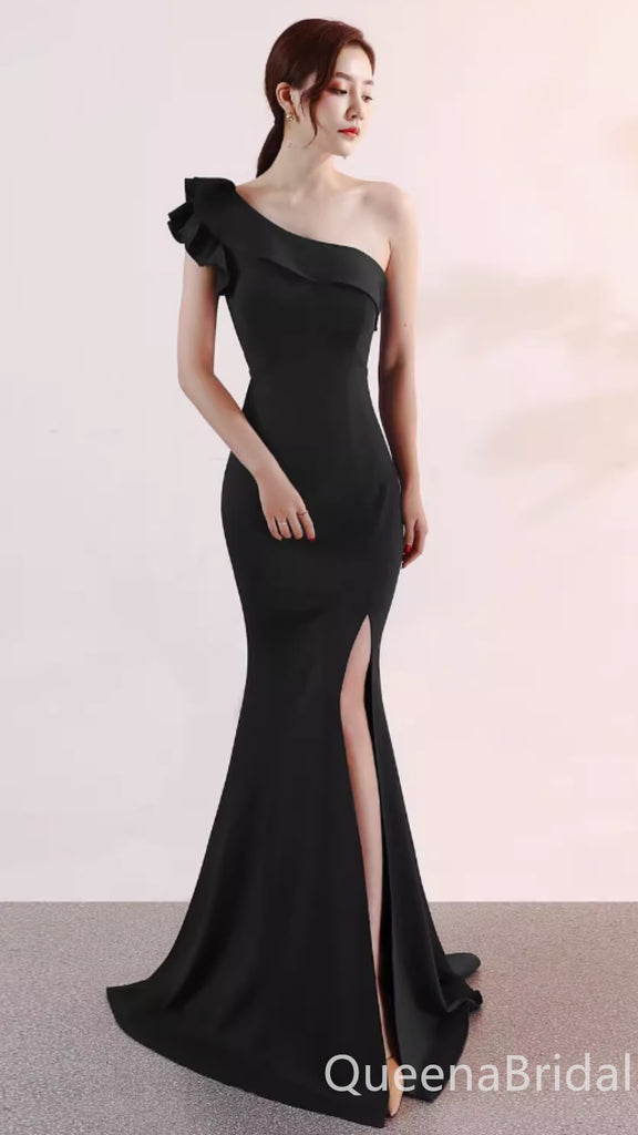 Gorgeous Black One Shoulder Mermaid Long Party Dress Prom Dresses ,WGP1809