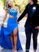 Sexy Royal Blue One Shoulder Side Slit Sequin Mermaid Long Prom Dresses,WGP426