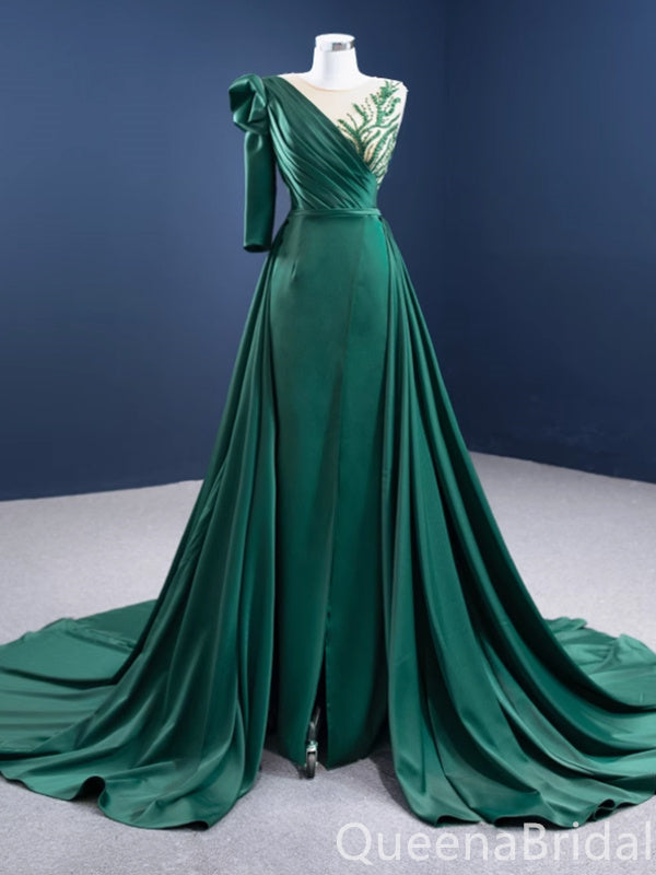 Gorgeous Green Single Long Sleeve Illusion A-line Lace up Back Party Dress Long Prom Dresses to Impress ,WGP1702