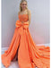 Sexy Bright Orange Sequin Strapless Side Slit Mermaid Long Evening Prom Dresses,WGP500