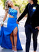 Sexy Royal Blue One Shoulder Side Slit Sequin Mermaid Long Prom Dresses,WGP426