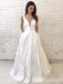 Elegant Plunging White Floral Appliques A-line Evening Gown Long Prom Dresses ,WGP716