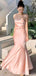 Elegant Light Pink Spaghetti Straps Elastic Satin Mermaid Sleeveless Cheap Simple Evening Prom Dresses,WGP530