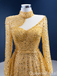 Gorgeous Yellow High Neck Long Sleeves A-line Lace up Back Party Dress Long Prom Dresses to Impress ,WGP1703