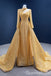 Gorgeous Yellow High Neck Long Sleeves A-line Lace up Back Party Dress Long Prom Dresses to Impress ,WGP1703