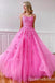 Gorgeous Spaghetti Straps Lace up Back Lace Appliques A-line Long Party Dress Prom Dresses ,WGP1814