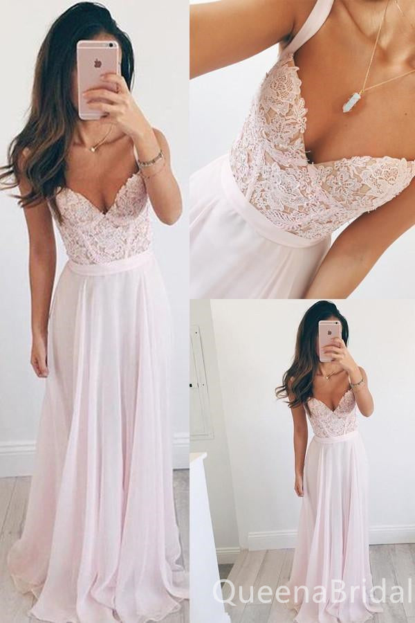 Stylish Light Pink Sweetheart Lace Appliques A-line Long Party Dress Prom Dresses ,WGP1815