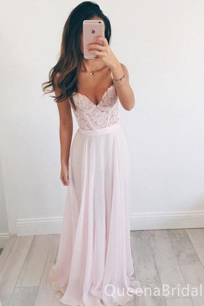 Stylish Light Pink Sweetheart Lace Appliques A-line Long Party Dress Prom Dresses ,WGP1815