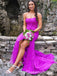 Sexy Purple Lace Appliques Tulle Strapless Side Slit Mermaid Long Evening Prom Dresses,WGP499