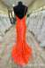 Sexy Orange Single Spaghetti Straps Evening Gown Maxi Long Formal Dresses Prom Dresses with High Slit ,WGP873