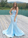 Elegant Sky Blue Deep V Neck Strapless Beading Floor Length Mermaid Evening Gown Prom Dresses ,WGP599