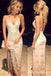 Gorgeous Champagne V Neck Lace Appliques Mermaid Long Party Dress Prom Dresses ,WGP1818